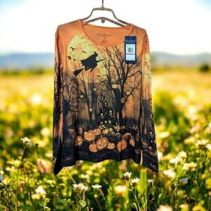 Gloria Vanderbilt Orange Halloween Long Sleeve Tee